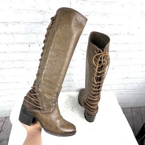 |•FREEBIRD BY STEVEN•| Coal Knee High Lace Up Back Riding Boot Tan & Brown Suede